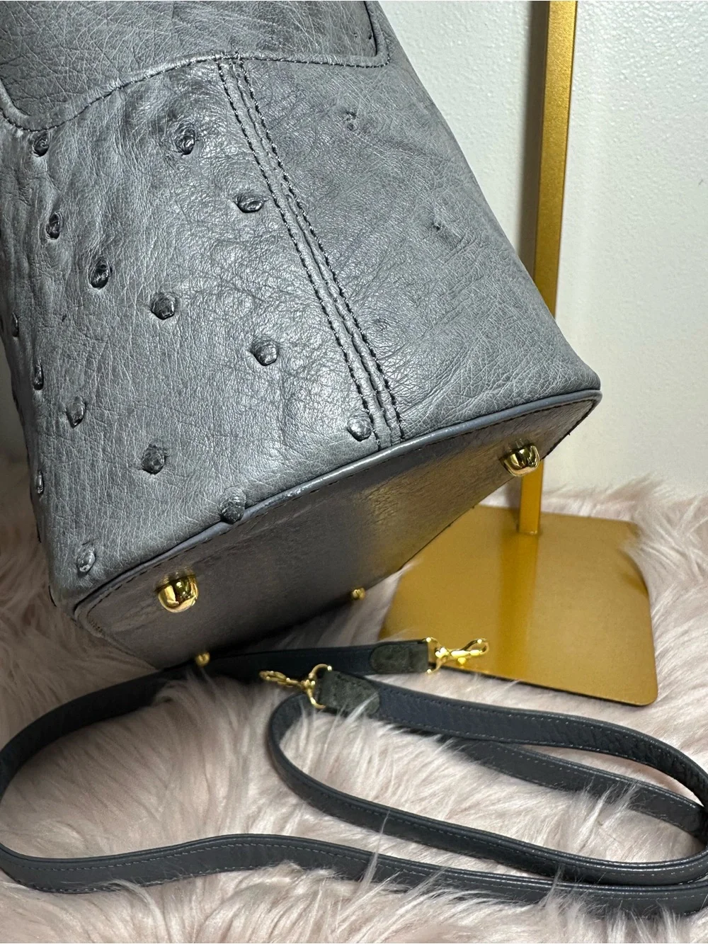 Gray Ostrich-Leather Satchel Bag